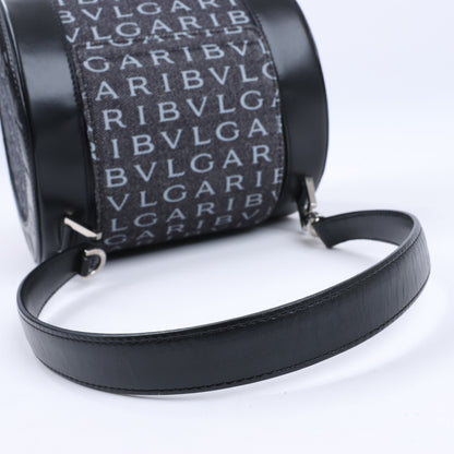 BVLGARI B.Zero 1 Denim- und Lederhandtasche in Schwarz x Marineblau 
