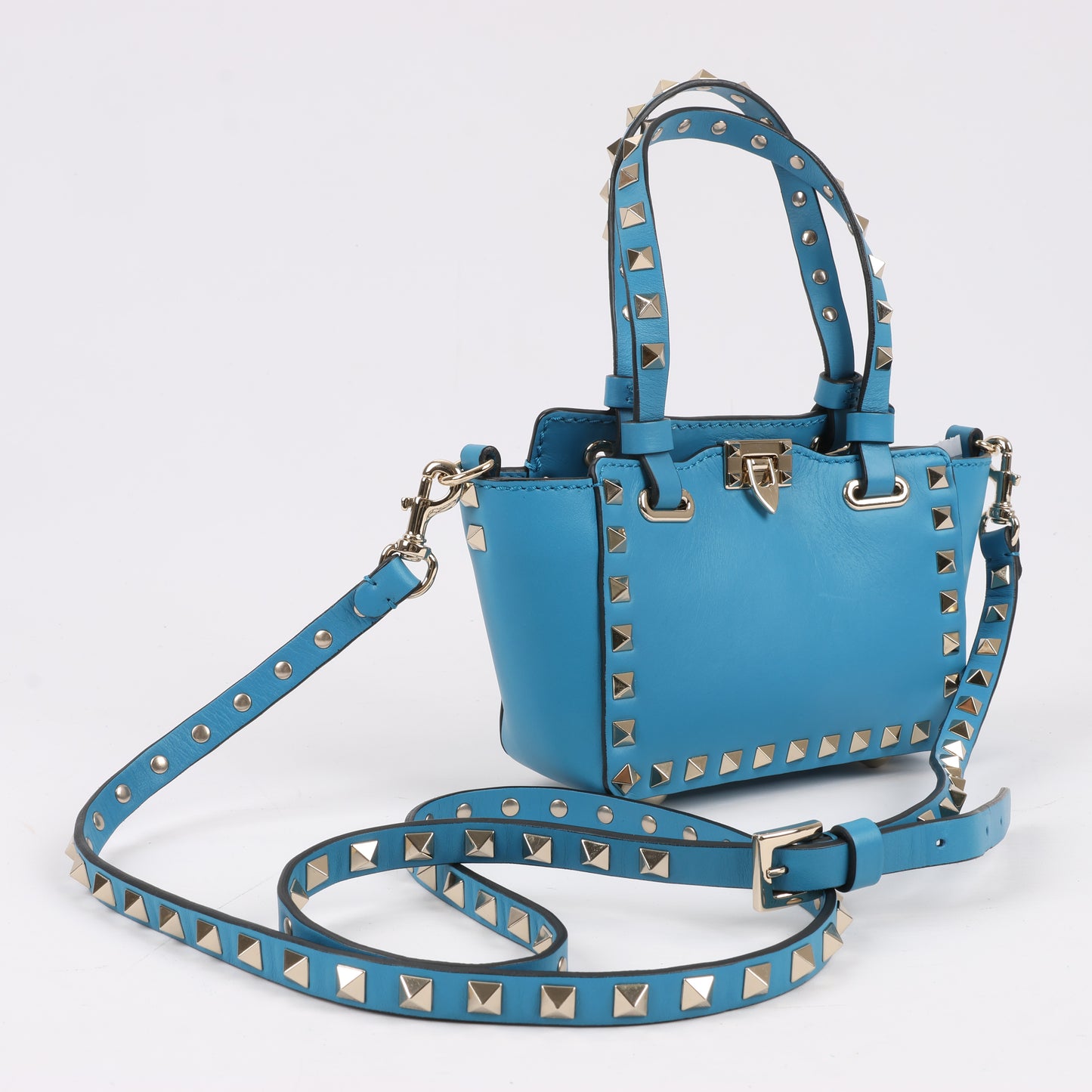 Mini sac à main Rockstud Valentino Garavani en cuir bleu
