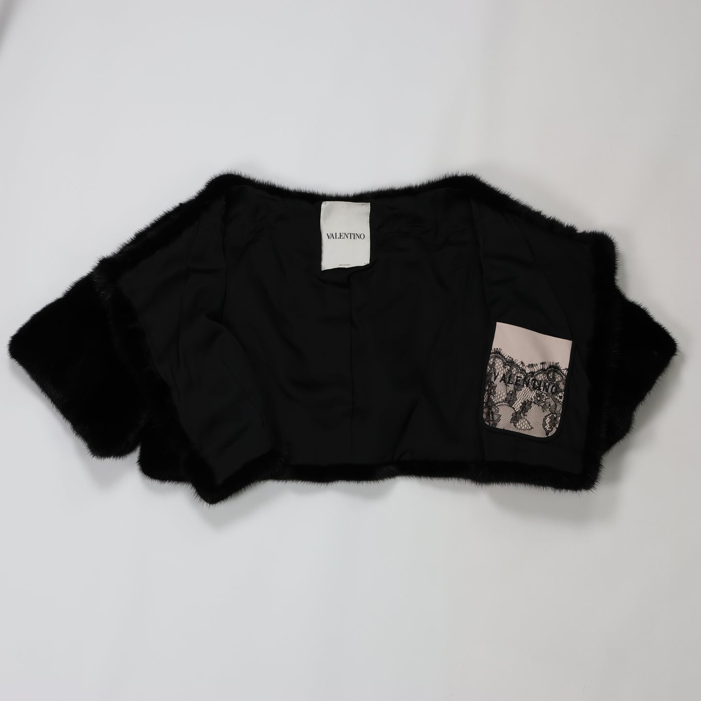 Valentino Black Mink Fur Capelet with Crystal Embellishments - Elegant Evening Wear