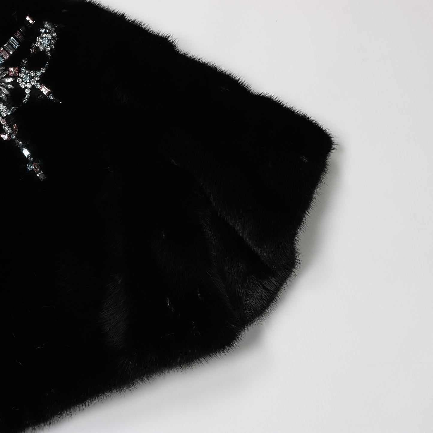 Valentino Black Mink Fur Capelet with Crystal Embellishments - Elegant Evening Wear
