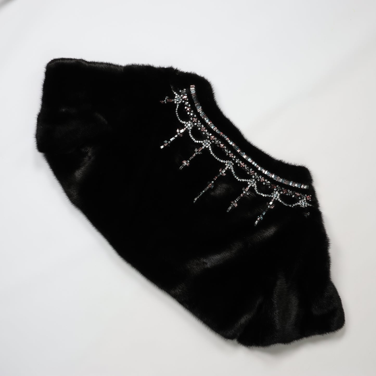 Valentino Black Mink Fur Capelet with Crystal Embellishments - Elegant Evening Wear