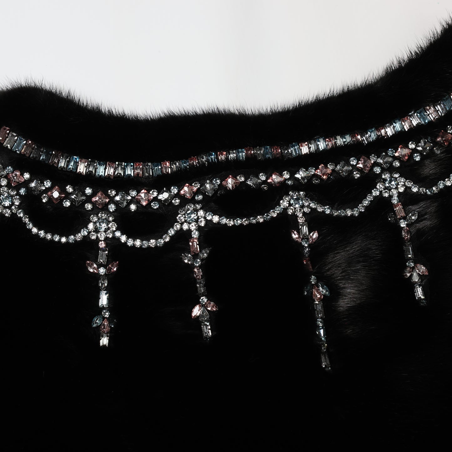 Valentino Black Mink Fur Capelet with Crystal Embellishments - Elegant Evening Wear