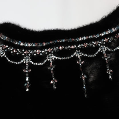 Valentino Black Mink Fur Capelet with Crystal Embellishments - Elegant Evening Wear