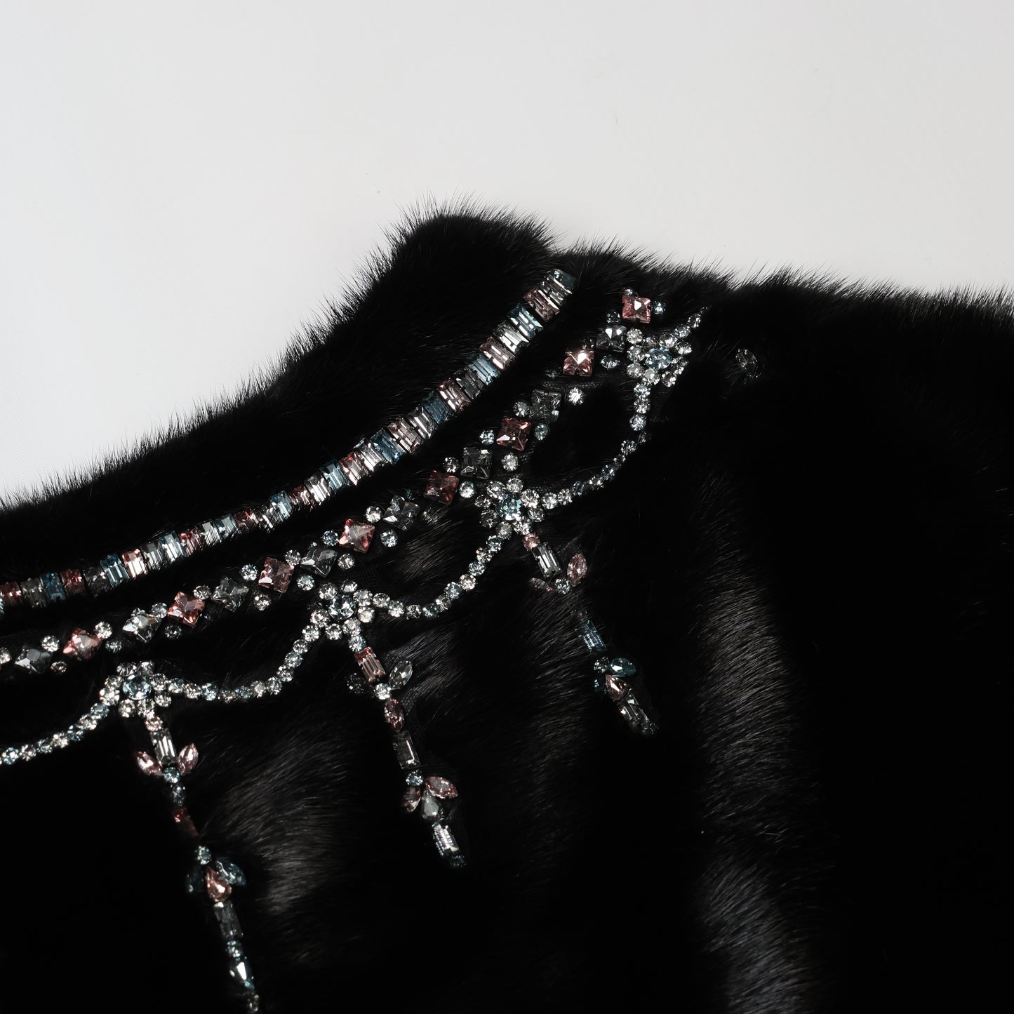 Valentino Black Mink Fur Capelet with Crystal Embellishments - Elegant Evening Wear
