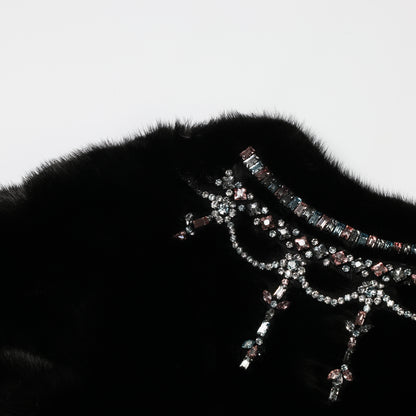 Valentino Black Mink Fur Capelet with Crystal Embellishments - Elegant Evening Wear