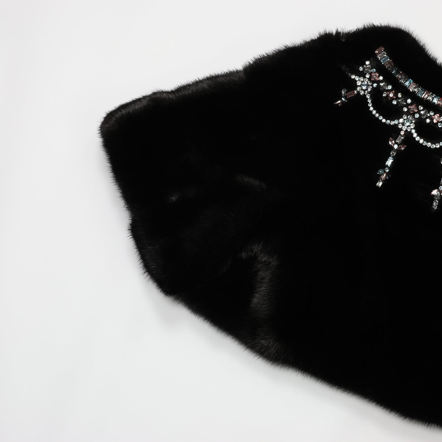 Valentino Black Mink Fur Capelet with Crystal Embellishments - Elegant Evening Wear