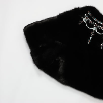 Valentino Black Mink Fur Capelet with Crystal Embellishments - Elegant Evening Wear