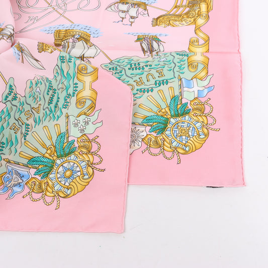 Hermes Carré 90 „VOILES DE LUMIERE“ Seidentaschentuch in Rosa