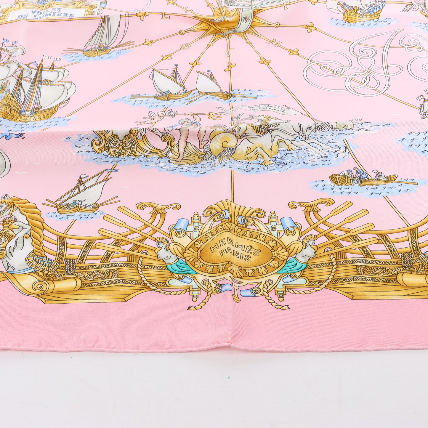 Hermes Carré 90 „VOILES DE LUMIERE“ Seidentaschentuch in Rosa