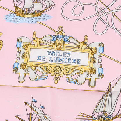 Hermes Carré 90 „VOILES DE LUMIERE“ Seidentaschentuch in Rosa