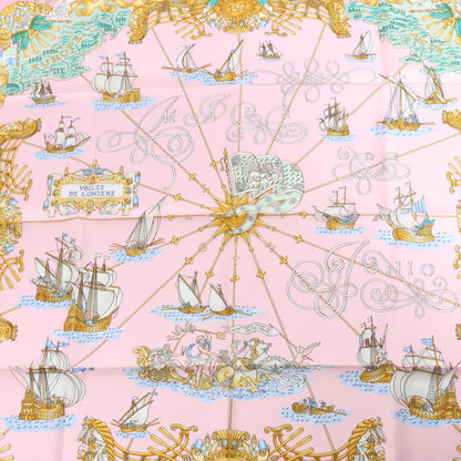 Hermes Carré 90 „VOILES DE LUMIERE“ Seidentaschentuch in Rosa