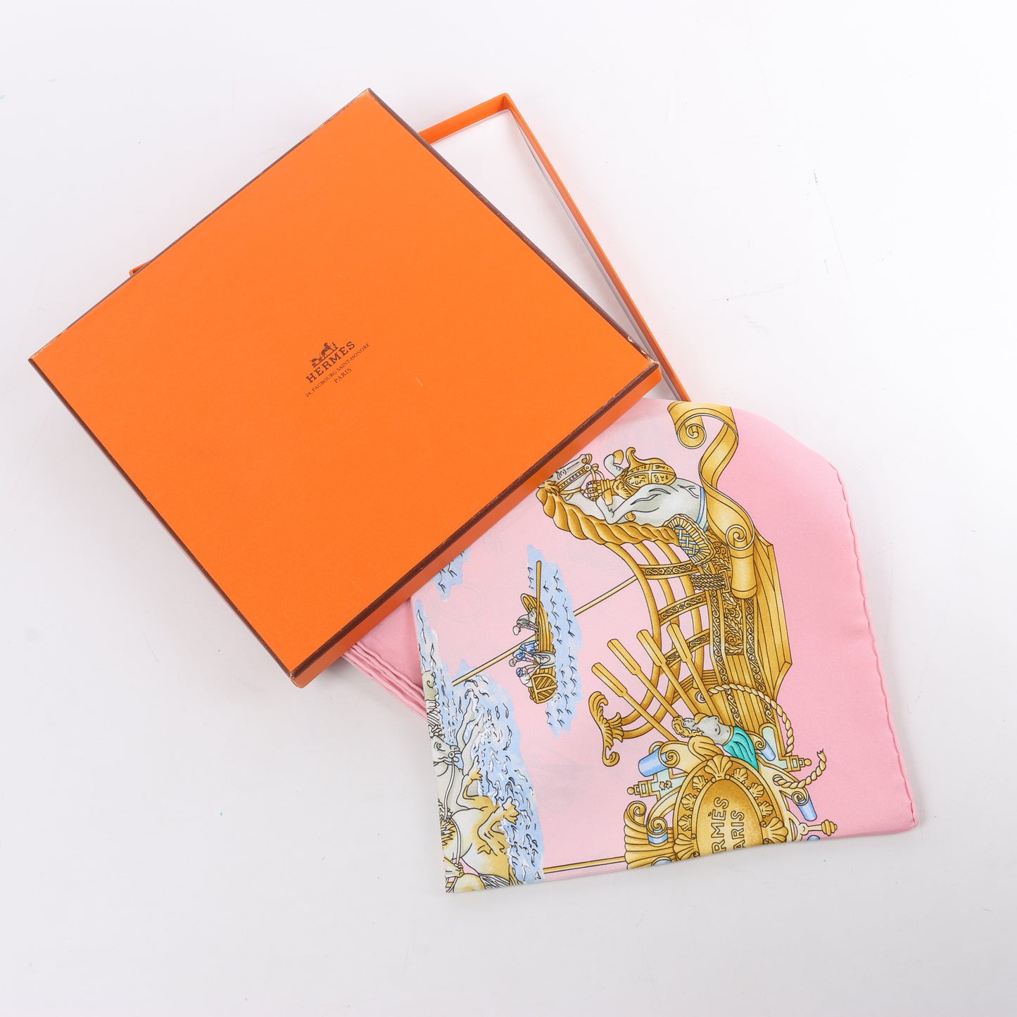 Hermes Carré 90 „VOILES DE LUMIERE“ Seidentaschentuch in Rosa