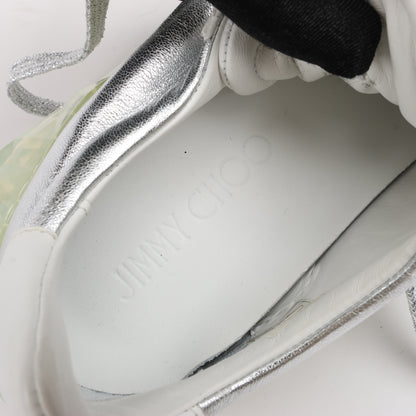 Jimmy Choo Diamond Leder-Sneaker in Weiß x Silber, Größe 38 EU