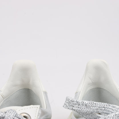 Jimmy Choo Diamond Leder-Sneaker in Weiß x Silber, Größe 38 EU