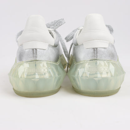 Jimmy Choo Diamond Leder-Sneaker in Weiß x Silber, Größe 38 EU