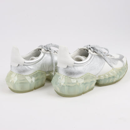 Jimmy Choo Diamond Leder-Sneaker in Weiß x Silber, Größe 38 EU