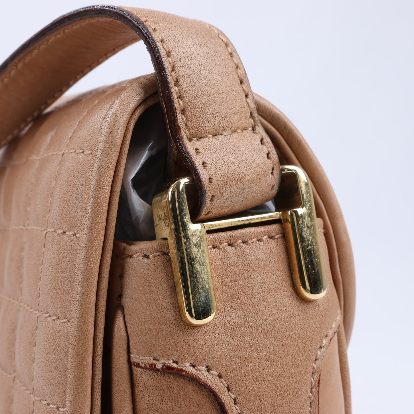 Celine Triomphe Quilted Leather Crossbody Bag in Camel