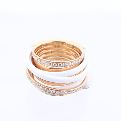 De Grisogono Allegra Rose Gold and White Ceramic with Diamonds Ring, Size 53 EU