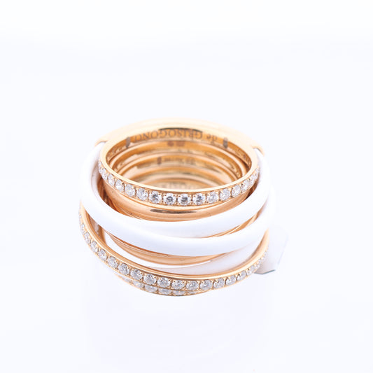 De Grisogono Allegra Rose Gold and White Ceramic with Diamonds Ring, Size 53 EU