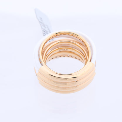 De Grisogono Allegra Rose Gold and White Ceramic with Diamonds Ring, Size 53 EU