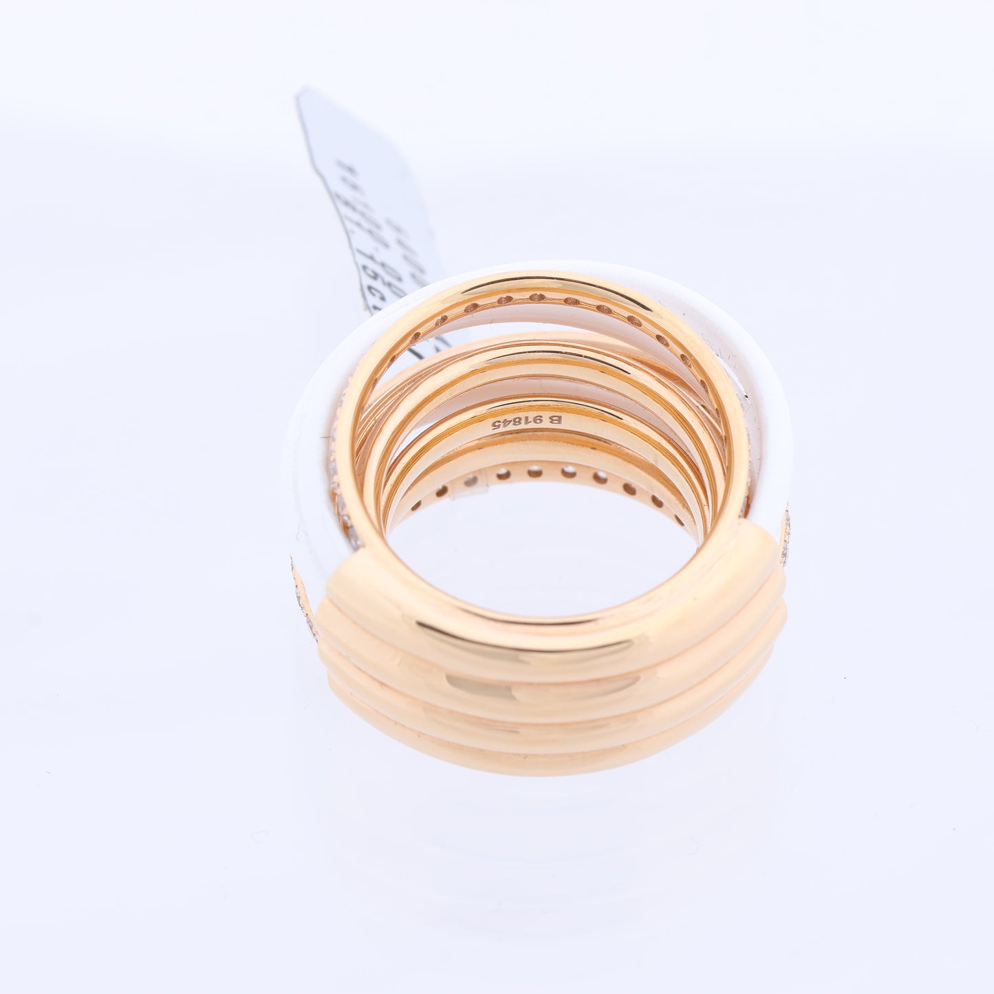 De Grisogono Allegra Rose Gold and White Ceramic with Diamonds Ring, Size 53 EU
