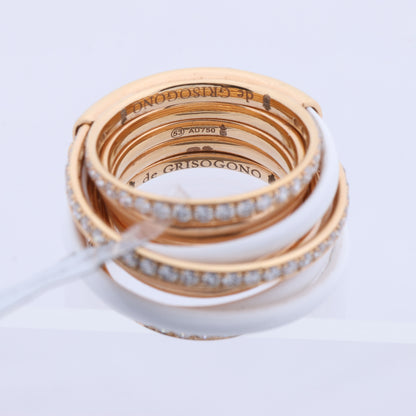 De Grisogono Allegra Rose Gold and White Ceramic with Diamonds Ring, Size 53 EU