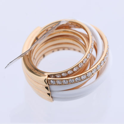 De Grisogono Allegra Rose Gold and White Ceramic with Diamonds Ring, Size 53 EU