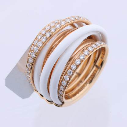 De Grisogono Allegra Rose Gold and White Ceramic with Diamonds Ring, Size 53 EU