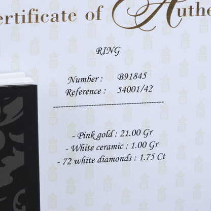 De Grisogono Allegra Rose Gold and White Ceramic with Diamonds Ring, Size 53 EU