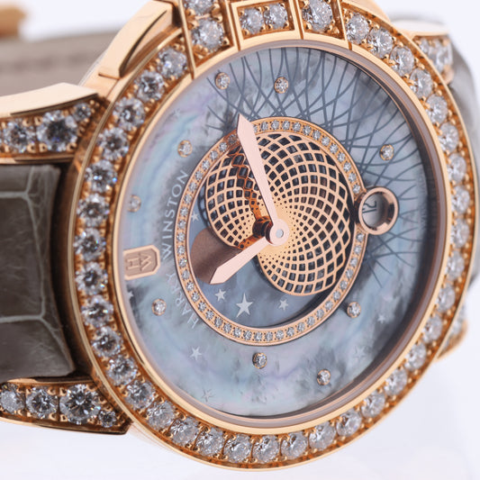 Harry Winston Ocean Moon Phase OCEQMP36RR026 Crocodile leather x RG QZ MOP Dial 36mm Watch