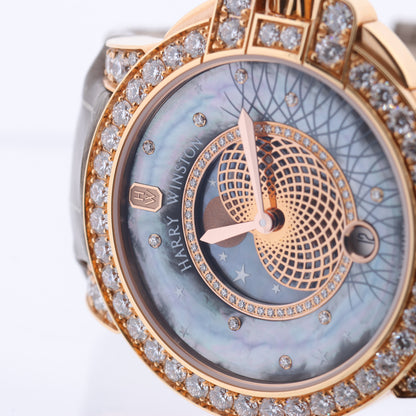 Harry Winston Ocean Moon Phase OCEQMP36RR026 Crocodile leather x RG QZ MOP Dial 36mm Watch