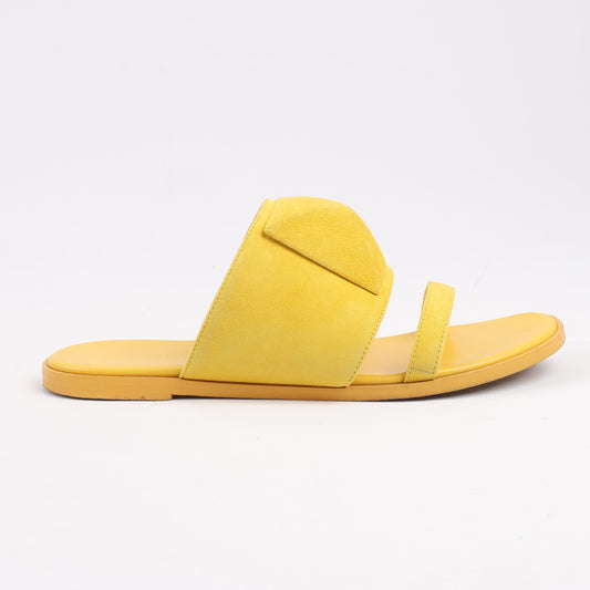 HERMES Kaia Suede Sandals in Yellow Gold, Size 36.5 EU