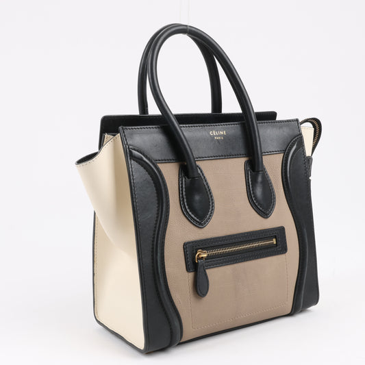 CELINE Luggage Micro Leather Handbag Tri-color in Beige