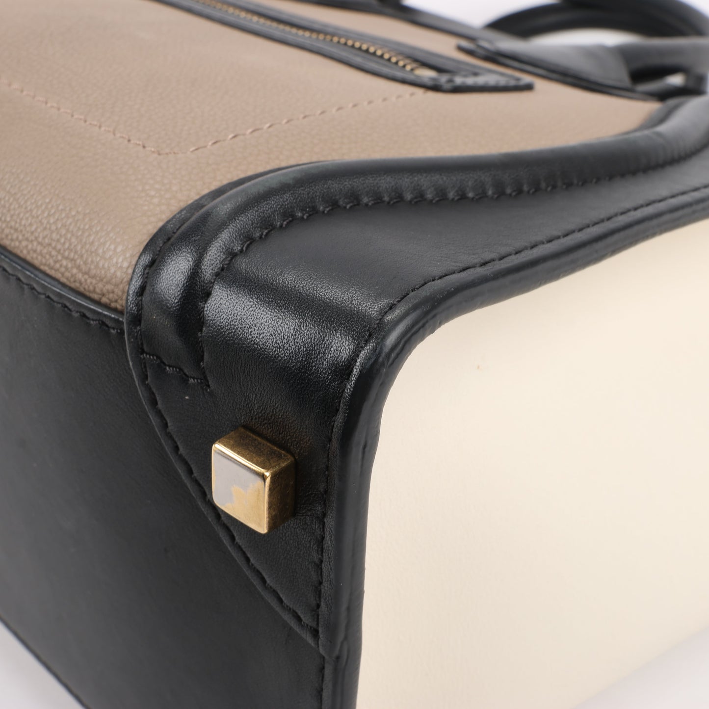 CELINE Luggage Micro Lederhandtasche dreifarbig in Beige