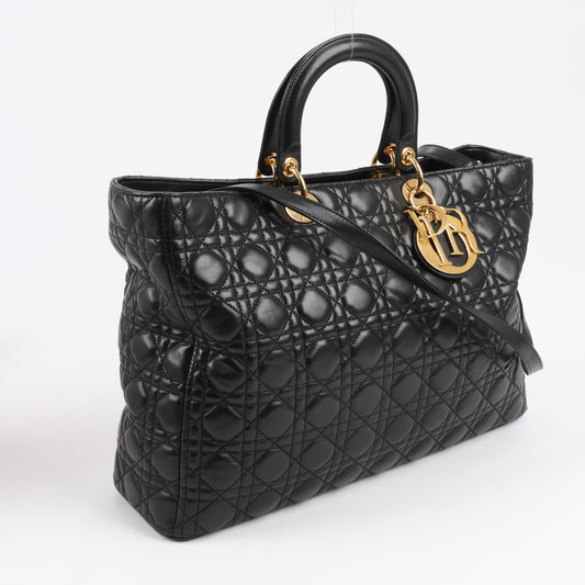 Christian Dior Lady Dior Large Cannage Leather 2Way Handbag in Black