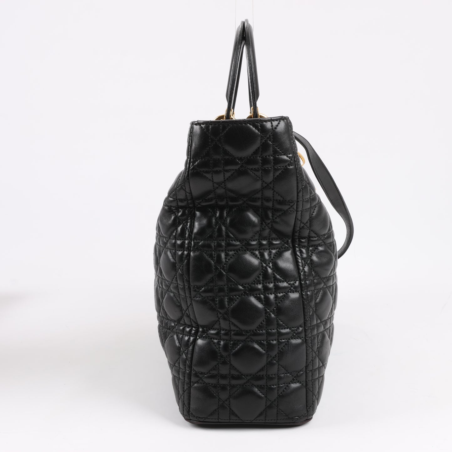 Christian Dior Lady Dior Große 2-Wege-Handtasche aus Cannage-Leder in Schwarz