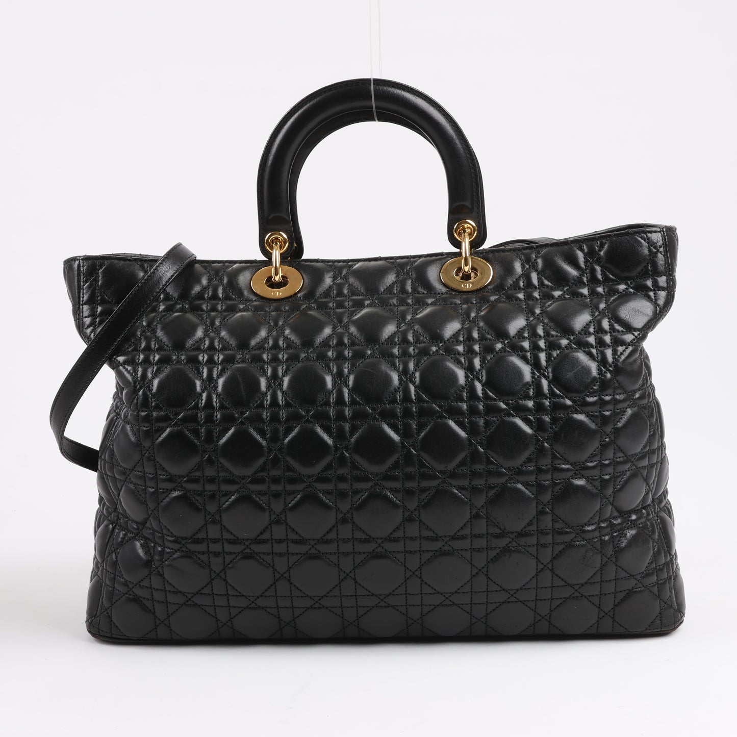 Christian Dior Lady Dior Große 2-Wege-Handtasche aus Cannage-Leder in Schwarz