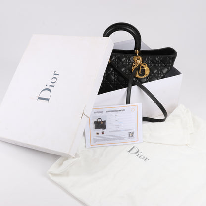 Christian Dior Lady Dior Große 2-Wege-Handtasche aus Cannage-Leder in Schwarz