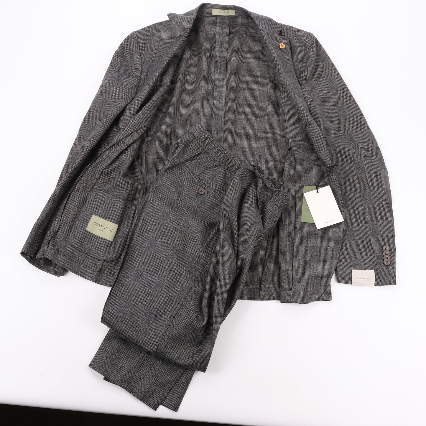 CORNELIANI Glen Plaid Blazer and Trousers Set, Size 48