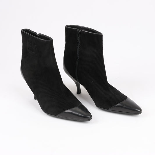 Ferragamo Gancini Leather & Suede Ankle Boots in Black, Size 4.5 US