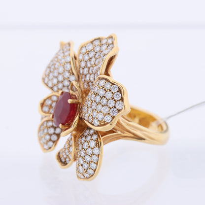 Carrera Y Carrera Seda Imperial Orchidee Yellow Gold with Ruby and Diamonds, Size 53 EU