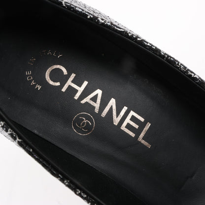 Chanel Coco Mark Leder Heels Schwarz × Silber G29571, Größe 36 EU