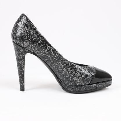 Chanel Coco Mark Leder Heels Schwarz × Silber G29571, Größe 36 EU
