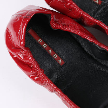 Prada Red Patent Leather Black Bow Scrunch Ballet Flats Size 36.5 EU