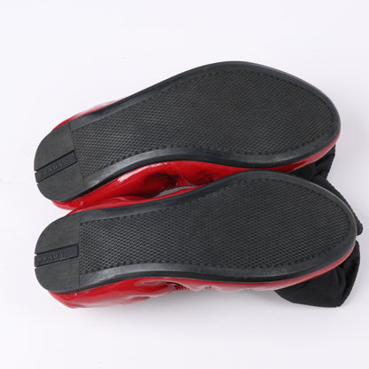 Prada Red Patent Leather Black Bow Scrunch Ballet Flats Size 36.5 EU