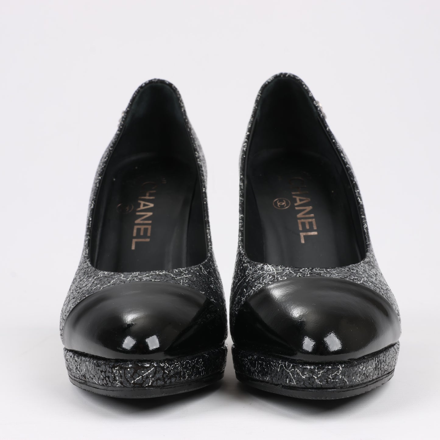 Chanel Coco Mark Leather Heels Black × Silver G29571, Size 36 EU
