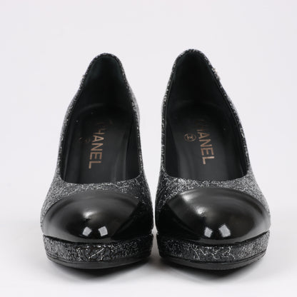 Chanel Coco Mark Leather Heels Black × Silver G29571, Size 36 EU