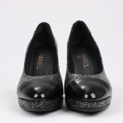 Chanel Coco Mark Leder Heels Schwarz × Silber G29571, Größe 36 EU
