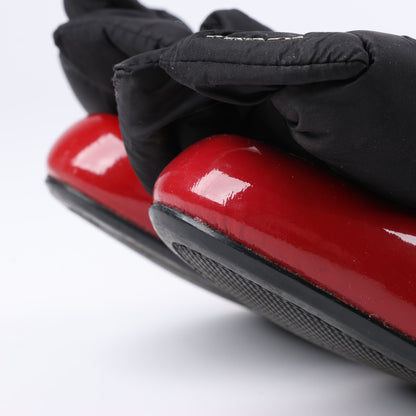 Prada Red Patent Leather Black Bow Scrunch Ballet Flats Size 36.5 EU