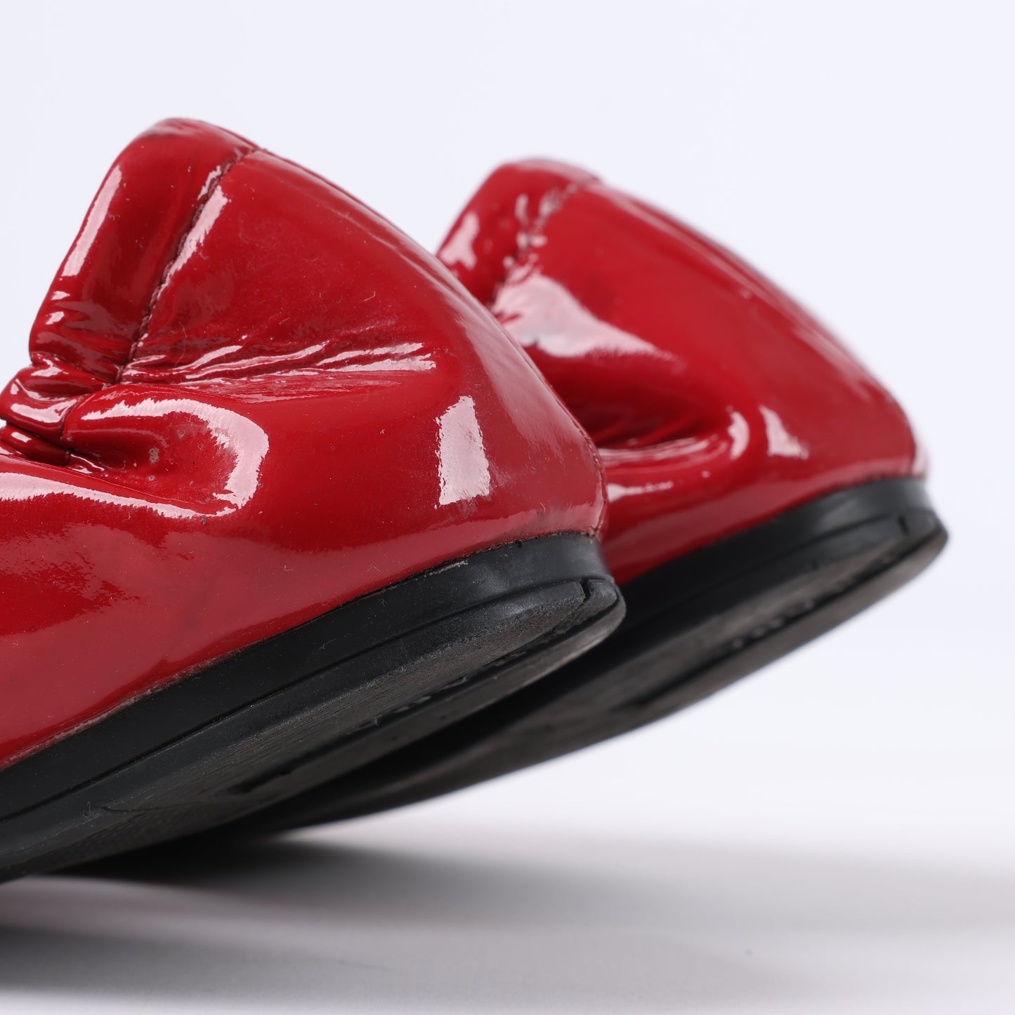 Prada Red Patent Leather Black Bow Scrunch Ballet Flats Size 36.5 EU